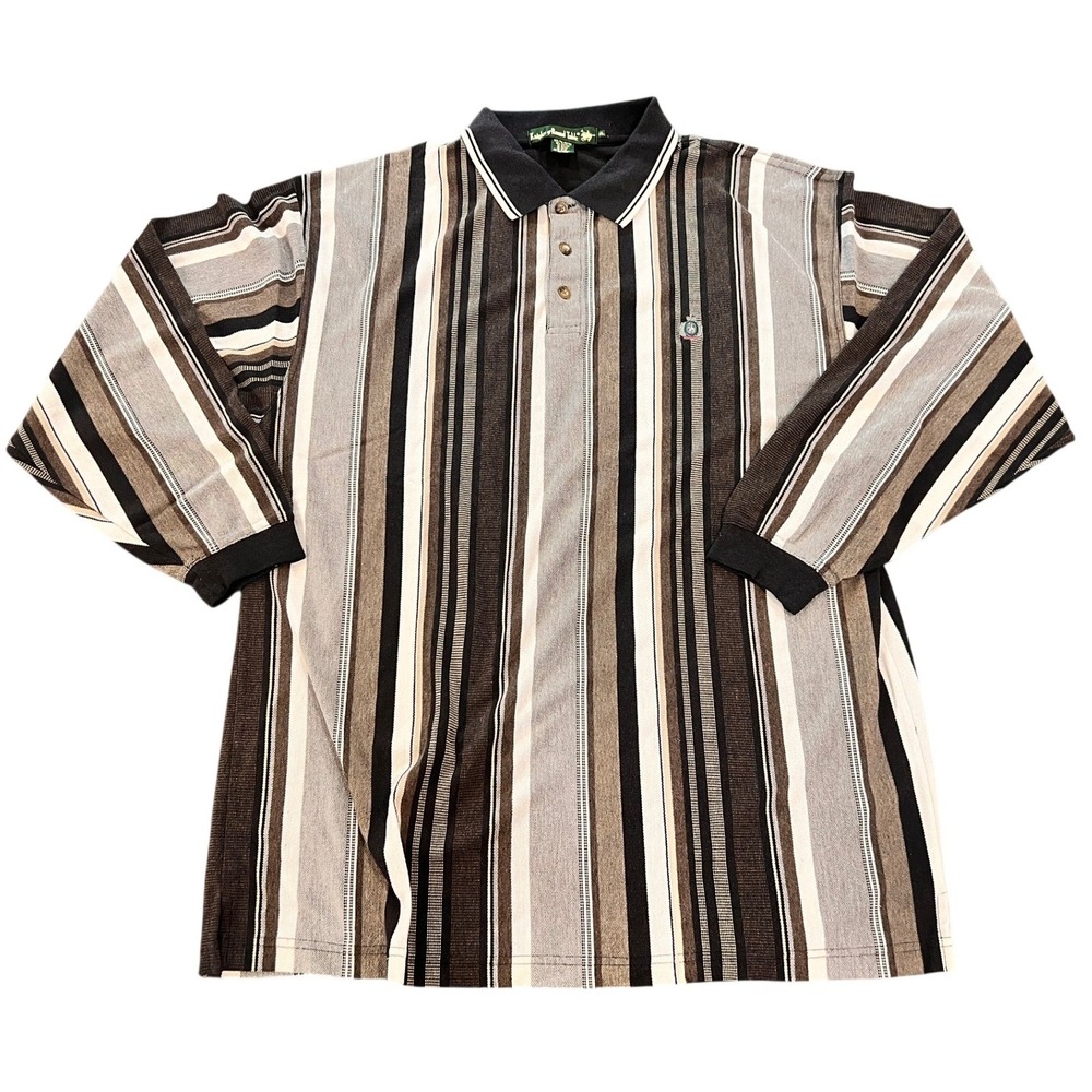 Knights of Round Table Polo Shirt Mens XL Brown Striped Long Sleeve Good Retro